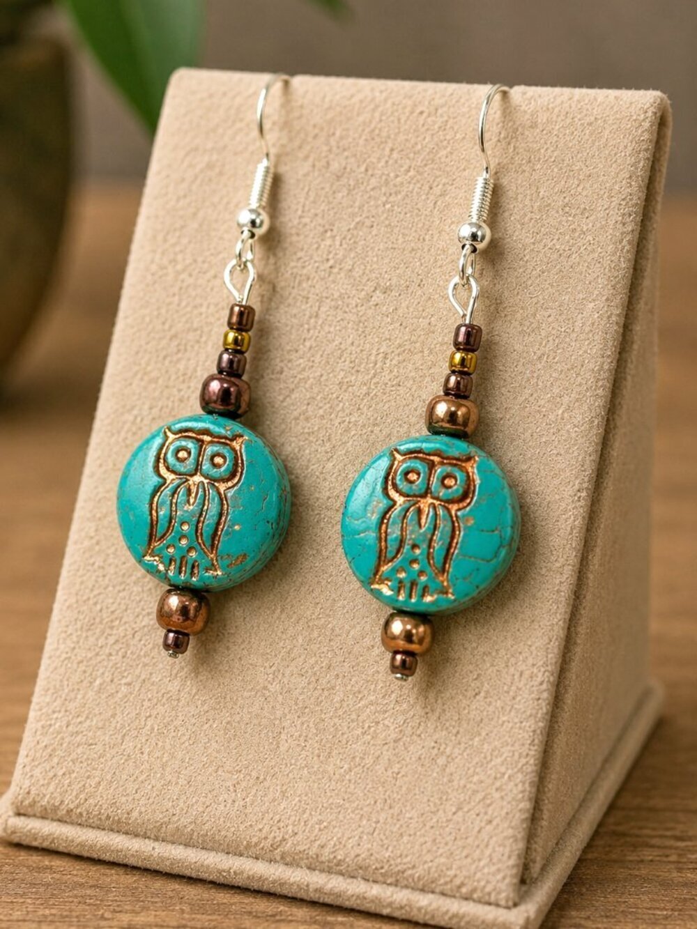 Handmade Owl Drop Earrings | Sterling Silver - Picture 3 of 7